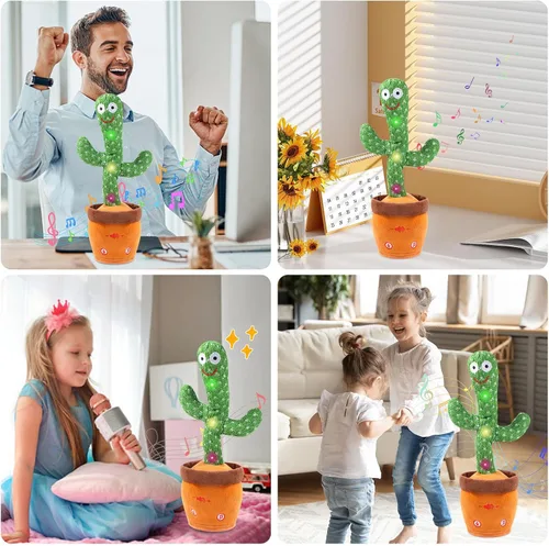 Vista 6 de MIAODAM - Cactus bailarín con volumen ajustable, juguete de cactus que habla, emite luces brillantes y coloridas, repite lo que dices, canta 120