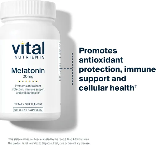 Vista 6 de Vital Nutrients Melatonina 20mg Suplemento vegano para apoyar el ciclo natural del sueño del cuerpo* Sin gluten, lácteos y soja 60 cápsulas
