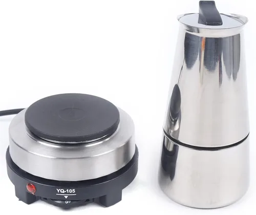Vista 4 de Cafetera eléctrica Moka de acero inoxidable con estufa plateada 6 tazas (11.8 fl oz)/9 tazas (15.2 fl oz) (10.1 fl oz)