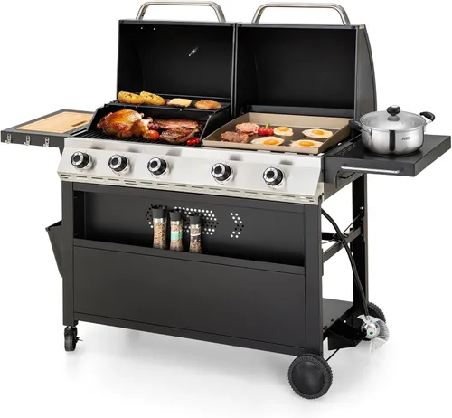 Vista 14 de MFSTUDIO - Parrilla de barbacoa a gas de 4 quemadores con quemador lateral, color negro