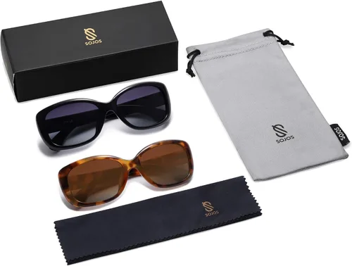 Vista 6 de SOJOS Gafas de sol cuadradas vintage para mujer con protección UV polarizada, marco Havana