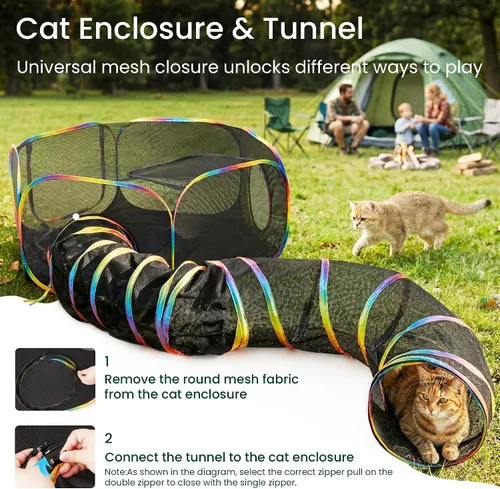 Vista 2 de Love's cabin Recintos para gatos al aire libre, arco iris, plegable Catio al aire libre, recinto para gatos, incluye tienda de campaña portátil