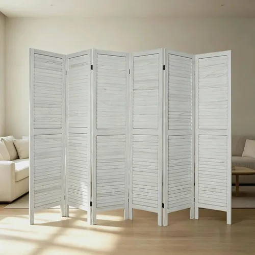 Vista 11 de 6 Panel Wooden Room Divider,67" Tall Folding Privacy Screen,Whitewashed Whitewashed 6 Panel