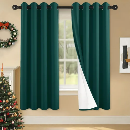 Vista 26 de 2 paneles de cortinas 100% opacas, de peso medio, con aislamiento térmico y ojales para dormitorio, sala de estar, tratamiento de ventana