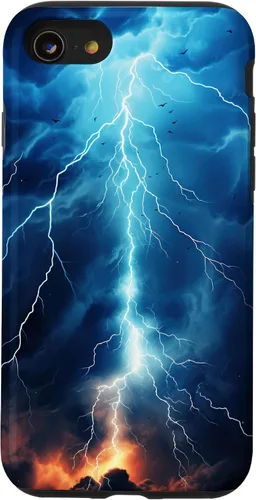 Vista 18 de iPhone 13 Pro Max Cool Blue Lightning Bolt Storm Funda de arte gráfico Wild Nature Sky