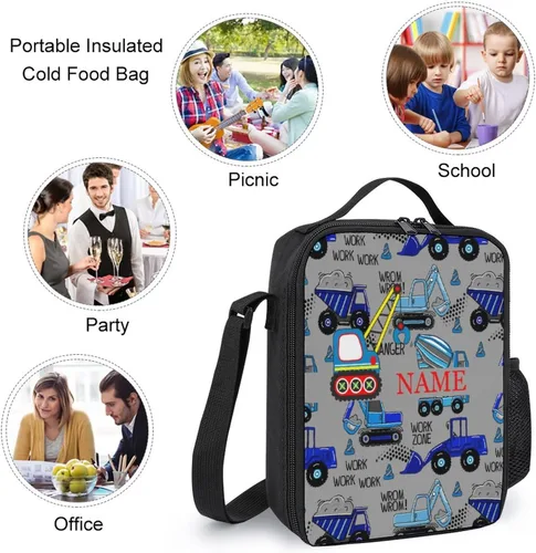 Vista 5 de Mochila de automóvil de excavadora azul personalizada de 3 piezas con tu nombre, mochila escolar con texto, bolsa de libros personalizada
