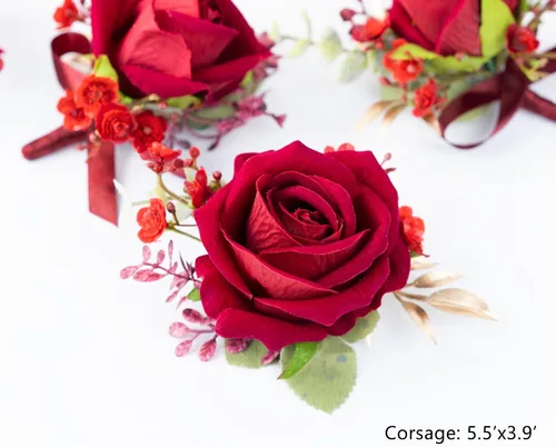 Vista 3 de Juego de ramillete y boutonniere para novio, novia, padrinos de boda, fiesta de graduación, rosas artificiales para hombres, boda, madre, abuela