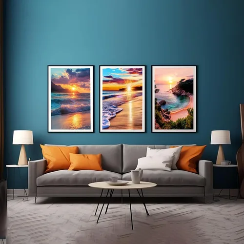 Vista 2 de Paquete de 6 kits de pintura de diamantes para adultos principiantes, juegos de arte de diamantes de playa 5D, pintura de amanecer redonda completa