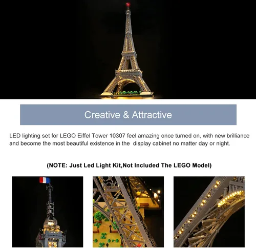 Vista 3 de BrickBling Luz LED para Lego 10307 Torre Eiffel Kit de construcción modelo; luces creativas para la torre Lego Eiffel (ladrillos no incluidos)