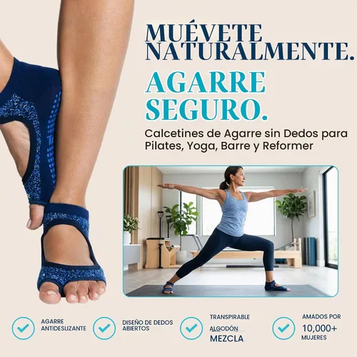 Vista 2 de Allegro Toeless Grip Socks 3 Pack, Non Slip Pilates Socks for Women