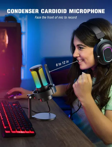 Vista 8 de FIFINE Micrófono para juegos, micrófono USB para PC, para transmisión, podcasts, grabación, micrófono de escritorio de computadora de condensador