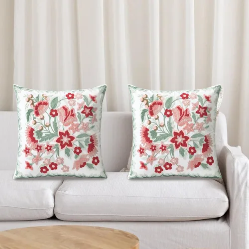 Vista 2 de Juego de 2 fundas de almohada decorativas bordadas para sofá, fundas cuadradas para cojines, para dormitorio, sofá, decoración rústica de granja, 18