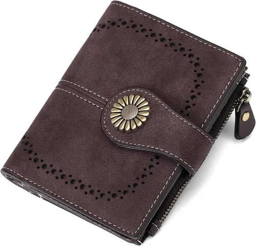 Vista 7 de SENDEFN Carteras pequeñas para mujer, con bloqueo RFID, de cuero, plegable, tarjetero con ventana de identificación