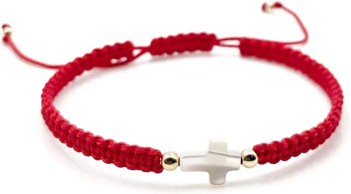 Vista 5 de Pulsera ajustable tejida a mano con cruz de nácar - Joyería espiritual para mujer