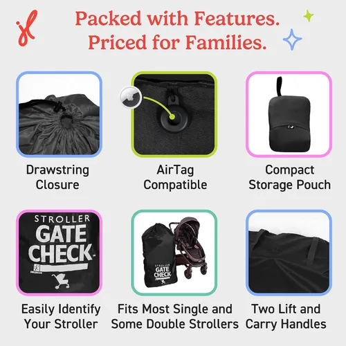 Vista 6 de J.L. Childress Bolsa de viaje para cochecitos individuales y algunos dobles, bolsa de viaje para avión, se adapta a la mayoría de los cochecitos