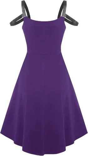 Vista 2 de Vestido medieval para mujer, gótico con tirantes delgados, camiseta sin mangas, vestido punk alto y bajo, vestido de cóctel para baile