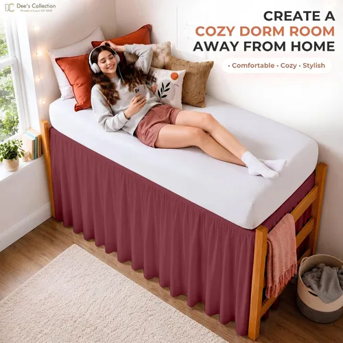 Vista 57 de Dorm Ruffle Twin XL 28" Drop Extra Long BedSkirt, Premium Brushed Microfiber Tailored Drop, Put On Elastic Long Dust Ruffle, Split Corner, Bedroom