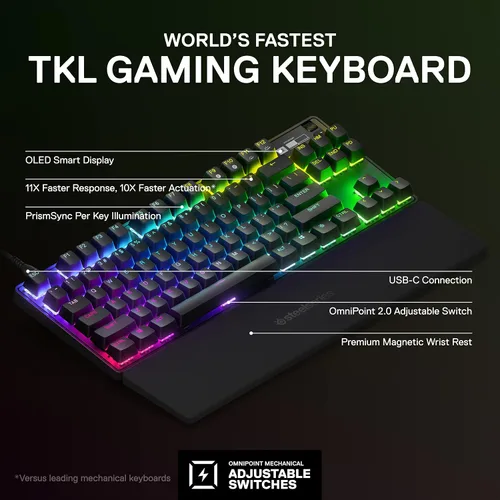 Vista 2 de Nuevo SteelSeries Apex Pro TKL 2023 Ed.- Teclado mecánico para juegos más rápido del mundo - Actuación ajustable - Esports Tenkeyless - Pantalla