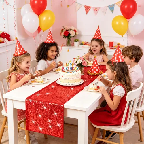 Vista 14 de yuboo Camino de mesa de lentejuelas rosas, paquete de 6 manteles con purpurina de 12 x 72 pulgadas para mujeres y niñas, cumpleaños, boda, despedida