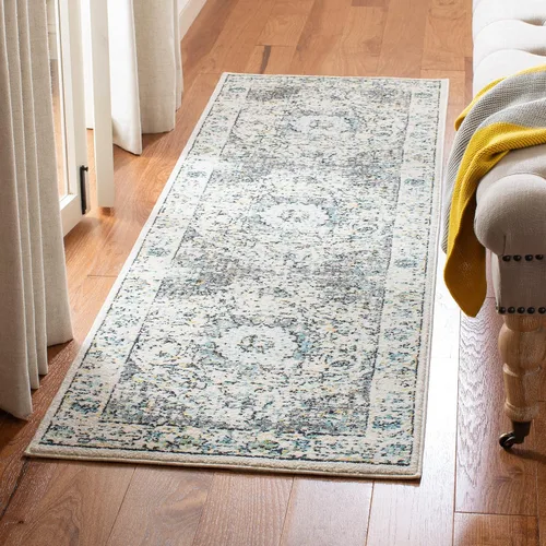 Vista 9 de SAFAVIEH Evoke Collection EVK220B Medallón oriental shabby chic de 2'2" x 4', color gris/dorado, no desprende pelusa, alfombra de acento para sala