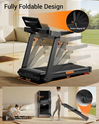 Vista 4 de UMAY Fitness 20% Treadmill with Auto Incline, Running Foldable Treadmills