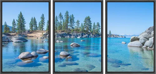 Vista 156 de wall26 Lienzo enmarcado para pared, juego de arte de fila de palmeras de California y cielo azul, naturaleza, vida silvestre, fotografía, realismo