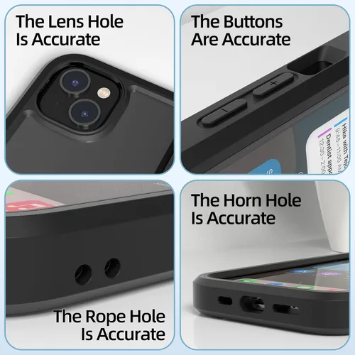 Vista 5 de WXR Compatible con iPhone 15 Plus/iPhone 14 Plus, silicona suave y parte trasera de policarbonato duro transparente e interior de policarbonato Negro