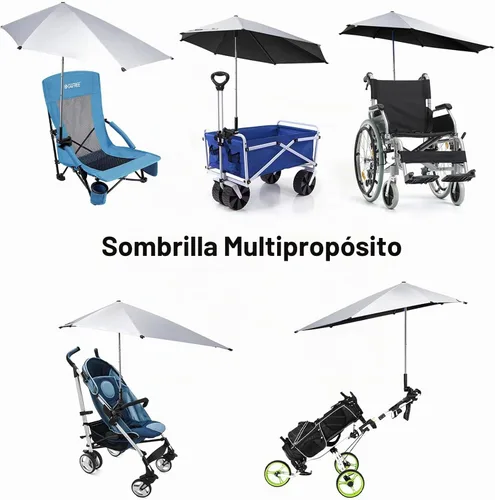 Vista 7 de G4Free Sombrilla para silla de playa UPF 50+ con abrazadera universal