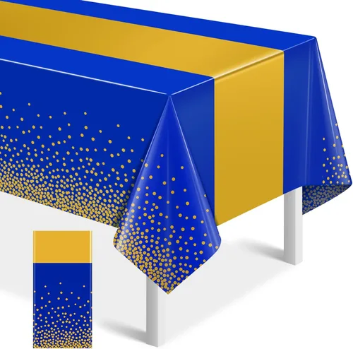 Vista 47 de MASHAN 1 mantel negro y azul para decoración de fiesta, mantel de plástico negro impreso azul, funda rectangular desechable para cumpleaños, boda