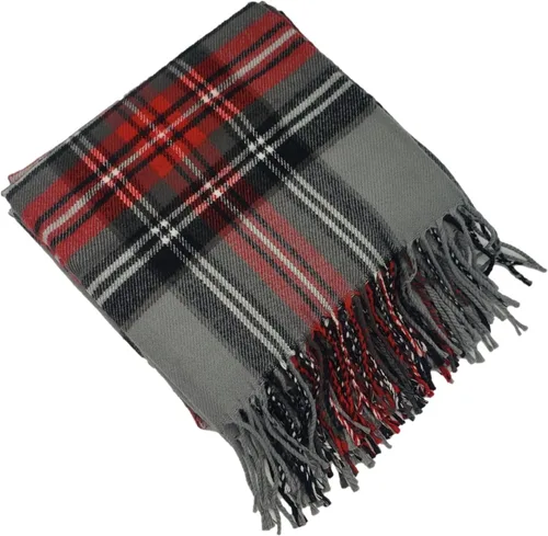 Vista 2 de CHEF L HOME & KITCHEN Manta ligera a cuadros gris/rojo con borlas/flecos - 60" x 50