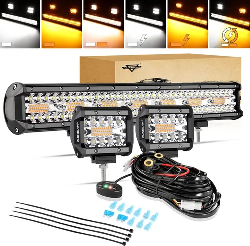 Vista 10 de Auxbeam Barra de luz LED de 3 pulgadas, 72 W, color ámbar/blanco, luces de conducción todoterreno para camión, SUV, barco, 4x4, Jeep Wrangler