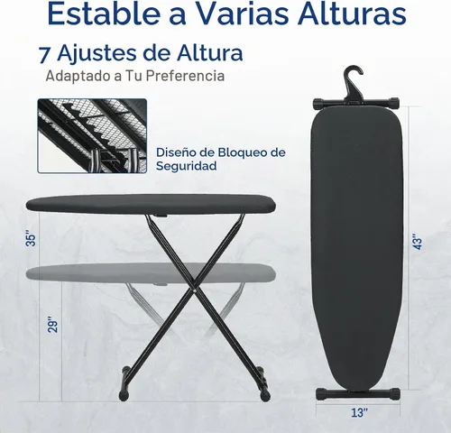 Vista 2 de Tabla de planchar de 43 x 13 pulgadas con soporte de hierro, tabla