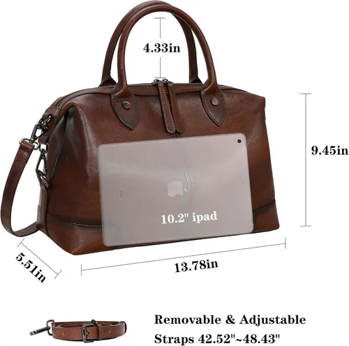 Vista 4 de HESHE Bolso de mano de cuero genuino para mujer, bolso de cuero de gran capacidad, bolso de mano con asa superior, bolso de médico vintage