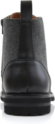 Vista 4 de Polar Fox Botas de tobillo para hombre Colección de botas casuales con cordones Estilos de punta redonda y punta lisa 1. Negro y lana