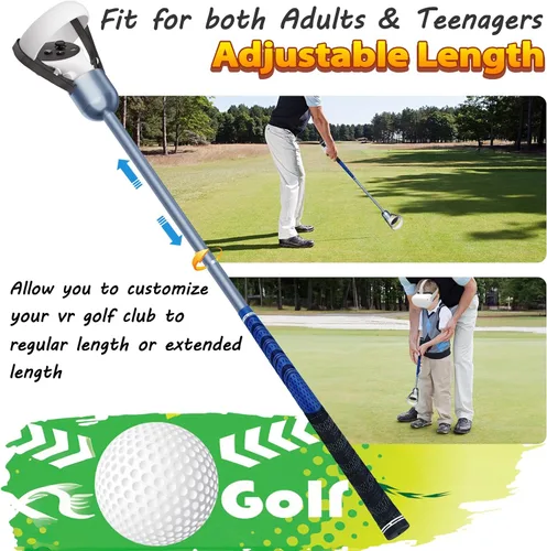 Vista 3 de Adjustable Length VR Golf Club Attachment for Oculus Quest 2 Meta Quest 2, Aluminum Extended Golf Club Handle Accessory with Realistic Rubber Grip&