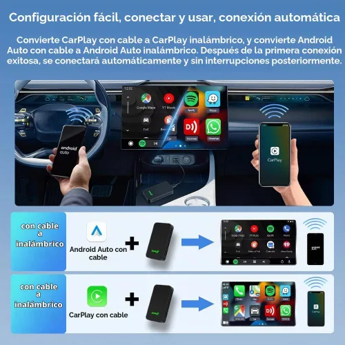 Vista 5 de Carlinkit Adaptador CarPlay 2Air 5.0, 2-Dual-Convertir CarPlay con cable a Android Auto inalámbrico y con cable a inalámbrico, para CarPlay