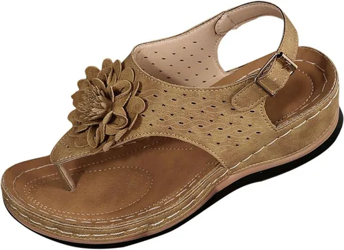 Vista 19 de Chanclas para mujer 2026, soporte de arco de flores, sandalias ortopédicas sin cordones con puntera abierta, bucle ajustable, sandalias de cuña