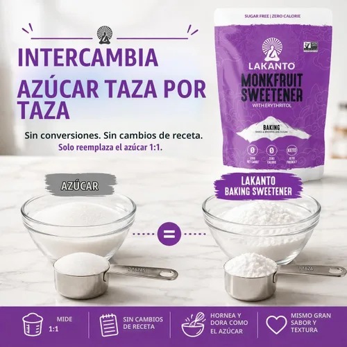 Vista 5 de Lakanto - Edulcorante de fruta del monje, sustituto de azúcar 1:1, keto, sin OGM Sustituto del azúcar para hornear, retiene la humedad, mejor