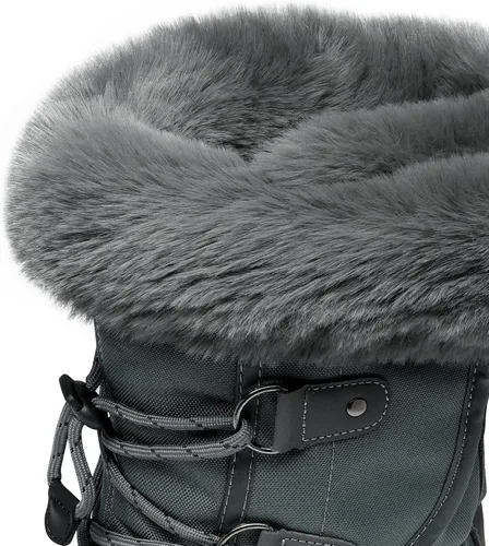 Vista 5 de DREAM PAIRS Botas de nieve de invierno para mujer, con cordones, impermeables, aisladas, botas de pato a media pantorrilla con forro de piel