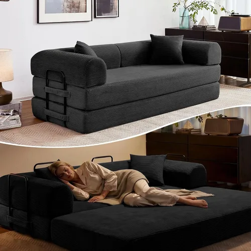 Vista 18 de Sofá cama convertible de 79 pulgadas, sofá futón sin hueso para sala de Marrón