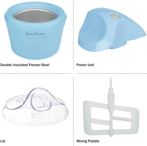 Vista 5 de Máquina para hacer helados – Máquina de helados de 1 cuarto de galón para hacer sorbete, helado, helado y yogur congelado – Electrodomésticos de Azul