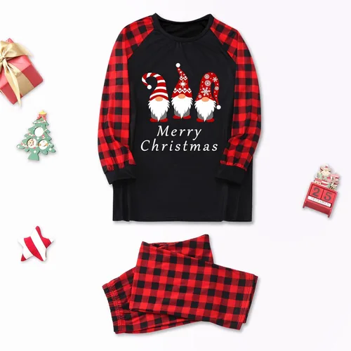 Vista 3 de SPANBILT Pijamas de Navidad para la familia, conjuntos de pijamas con letras y cuadros impresos, linda camiseta de manga larga y parte inferior