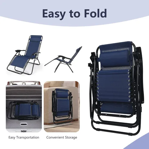 Vista 6 de HAPPYGRILL Juego de sillas de salón Zero Gravity con mesa auxiliar, sillas reclinables plegables con mesa auxiliar y almohada, juego de 3 piezas
