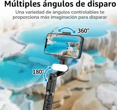 Vista 5 de TOALLIN Palo selfie con luz para teléfono inteligente, control remoto