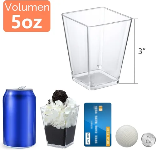 Vista 2 de SHOPDAY Vasos de postre de plástico de 5 oz: paquete de 30 vasos cuadrados transparentes con cucharas, pequeños vasos de parfait, mini vasos