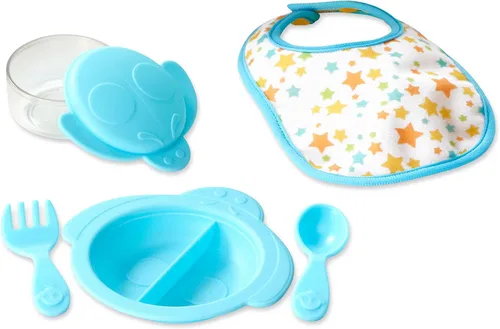 Vista 9 de Melissa & Doug Mine to Love - Juego de comida para muñecas con botella, tarros de comida para bebé, bolsa de aperitivos y más (24 unidades)