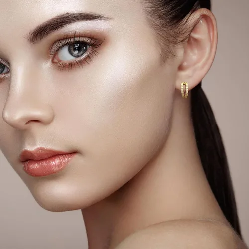 Vista 6 de Gold Double Huggie Earrings for Women, Small 14k Gold Plated Hoop Earring with Zircons, Mini Double Gold Hoop Earrings as Gift for Girls