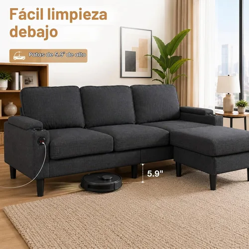 Vista 7 de Sofá modular de terciopelo en forma de L de 67 pulgadas con otomana, sofá convertible de 3 asientos con asiento profundo de nube para sala de estar