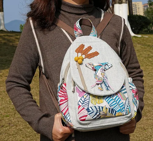 Vista 184 de HUANGGUOSHU Mochila de algodón tejida de algodón bohemio con bordado de lona estilo bohemio con múltiples bolsillos retro linda mochila cartera