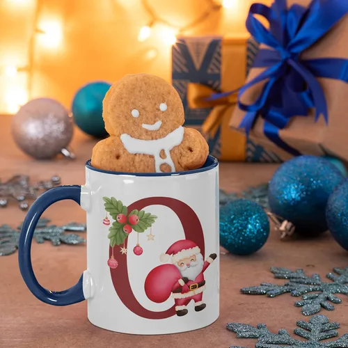 Vista 5 de Taza de café con inicial de Navidad con tema de Papá Noel, 11 o 15 onzas, 9 colores opcionales, tazas personalizadas para niños, niños y niñas, taza